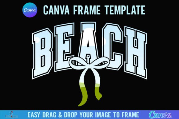 Checkered Beach Canva Frame: Coquette Bow Style